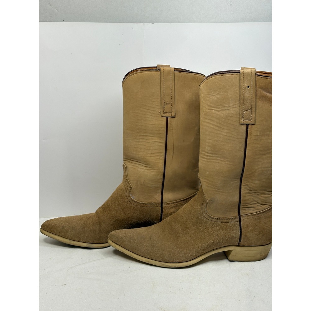 Justin 3860 Womens VTG Tan Suede Leather Cowboy Western Boots Size 9A